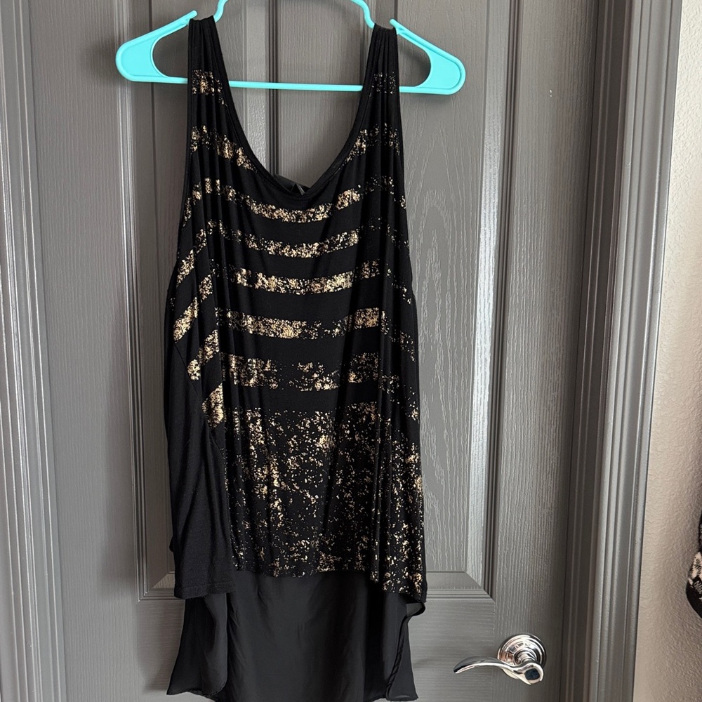 Lane Bryant Black and Gold Striped Sleeveless Top with Sheer Back + Leather ACC